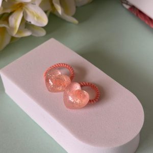 Peach Glitter Heart Hair Ties