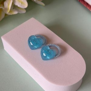 Sky Blue Glitter Heart Hair Ties