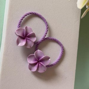 Lilac Plumeria Flower Hair Ties