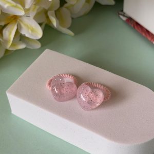 Baby Pink Glitter Heart Hair Ties