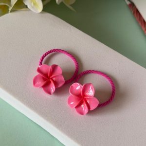 Hot Pink Plumeria Flower Hair Ties