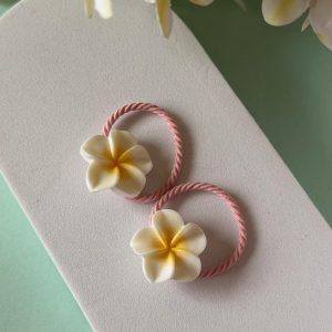 White Plumeria Flower Hair Ties