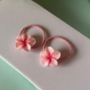 Pink Plumeria Flower Hair Ties