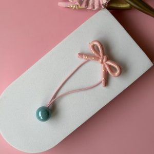 Bow & Ball Hair Tie – Pink