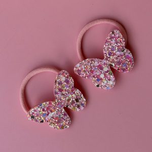 Glitter Butterfly Hair Ties – Pink