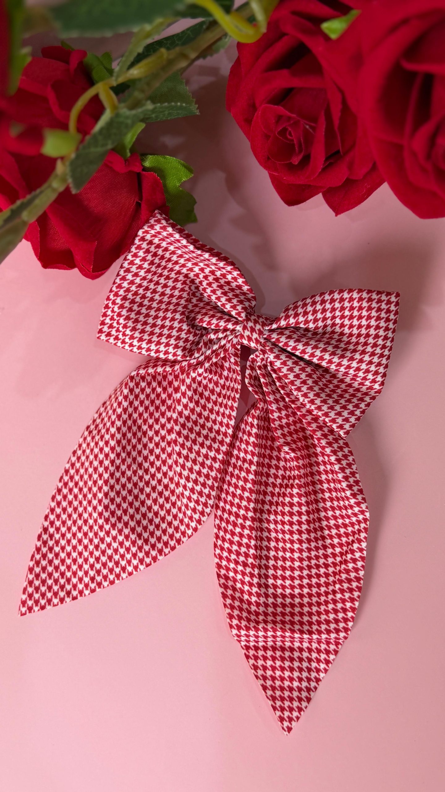 Girls Red Houndstooth Hair Bow - Image 2