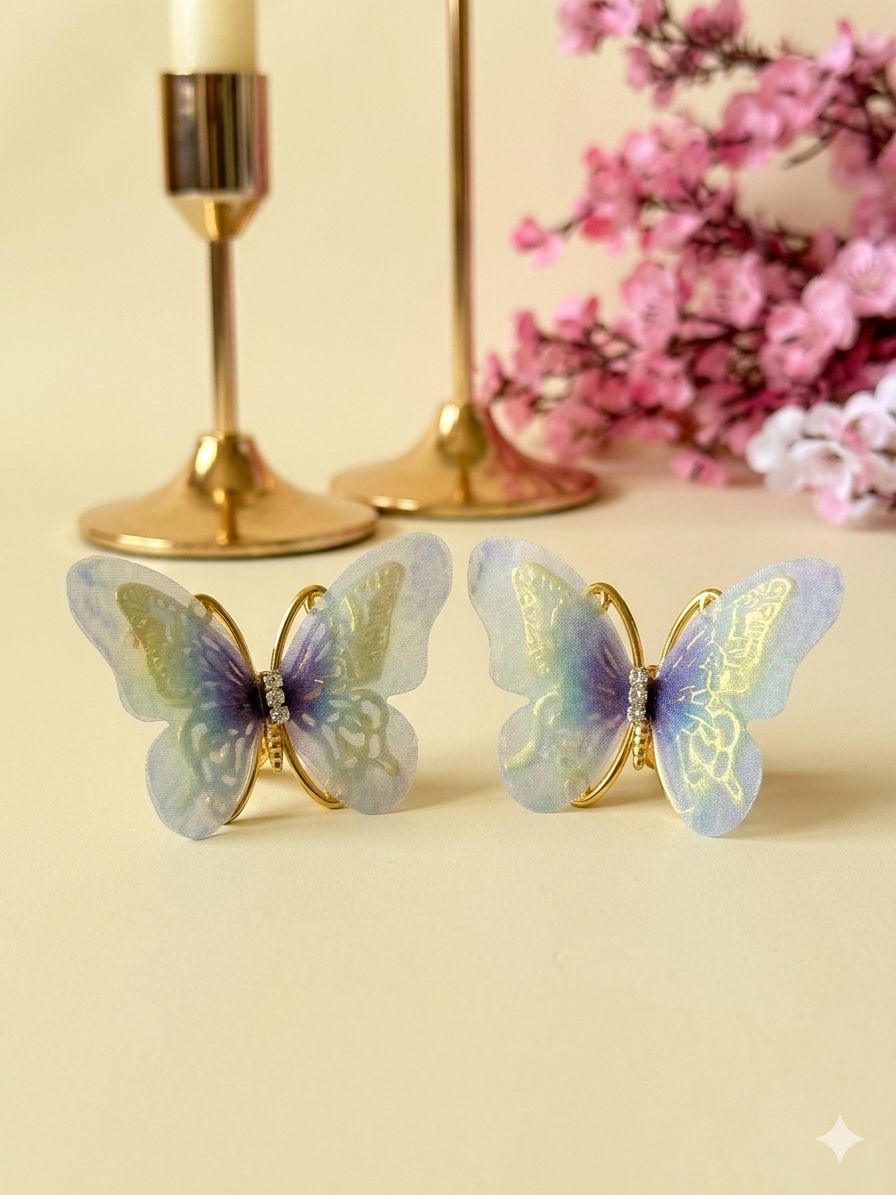 Foil Mint & Purple Butterfly Hair Clips