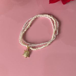 Girls Cream Seed Bead Turtle Bracelet