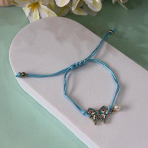 Light Blue Enamel Butterfly Cord Bracelet