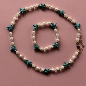 Girls Turquoise Starfish Pearl Jewelry Set