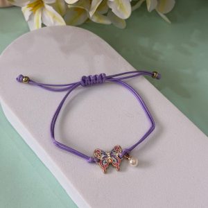 Purple Enamel Butterfly Cord Bracelet