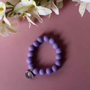 Girls Lavender Beaded Bracelet with Pearl Seashell Charm