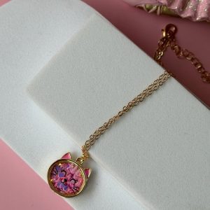 Girls Gold Glitter Cat Pendant Necklace